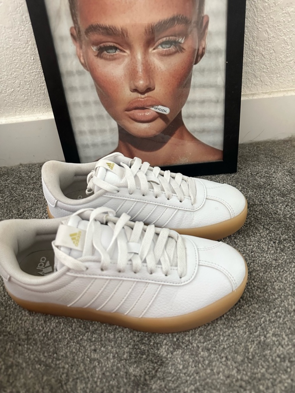 adidas White Leather Sneakers with Gum-Style Sole